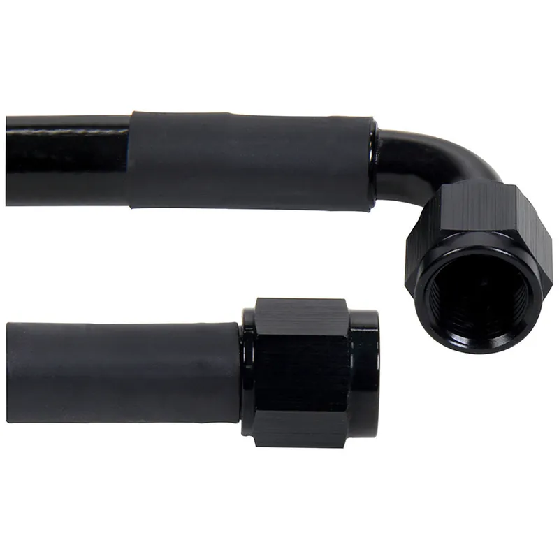 Trending Allstar Performance AN Hose Assembly - 36" Long - 6 AN Hose - 6 AN Straight to 6 AN 90 Degree Female - Braided Stainless - Black Plastic Coated - PTFE - Black Fittings