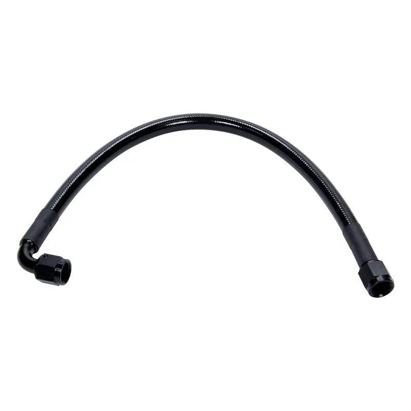 Allstar Performance AN Hose Assembly - 12" Long - 6 AN Hose - 6 AN Straight to 6 AN 90 Degree Female - Braided Stainless - Black Plastic Coated - PTFE - Black Fittings Free Returns